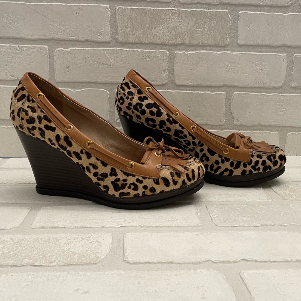 SPERRY TOP SIDER Women’s Cheetah Print Wedge Heel Shoes Size 9.5